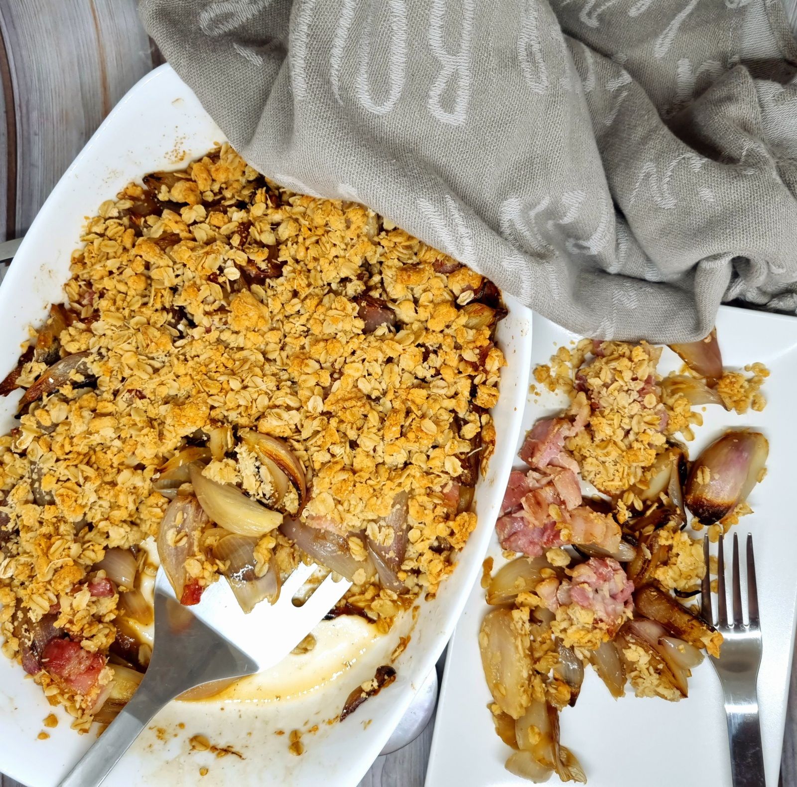 Crumble d'échalotes au lard fumé
