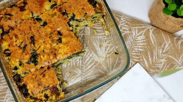 Gâteau de riz aux poireaux et épinards