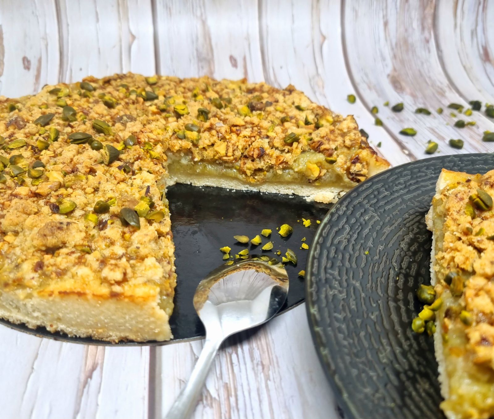 Tarte rhubarbe et crumble de pistache