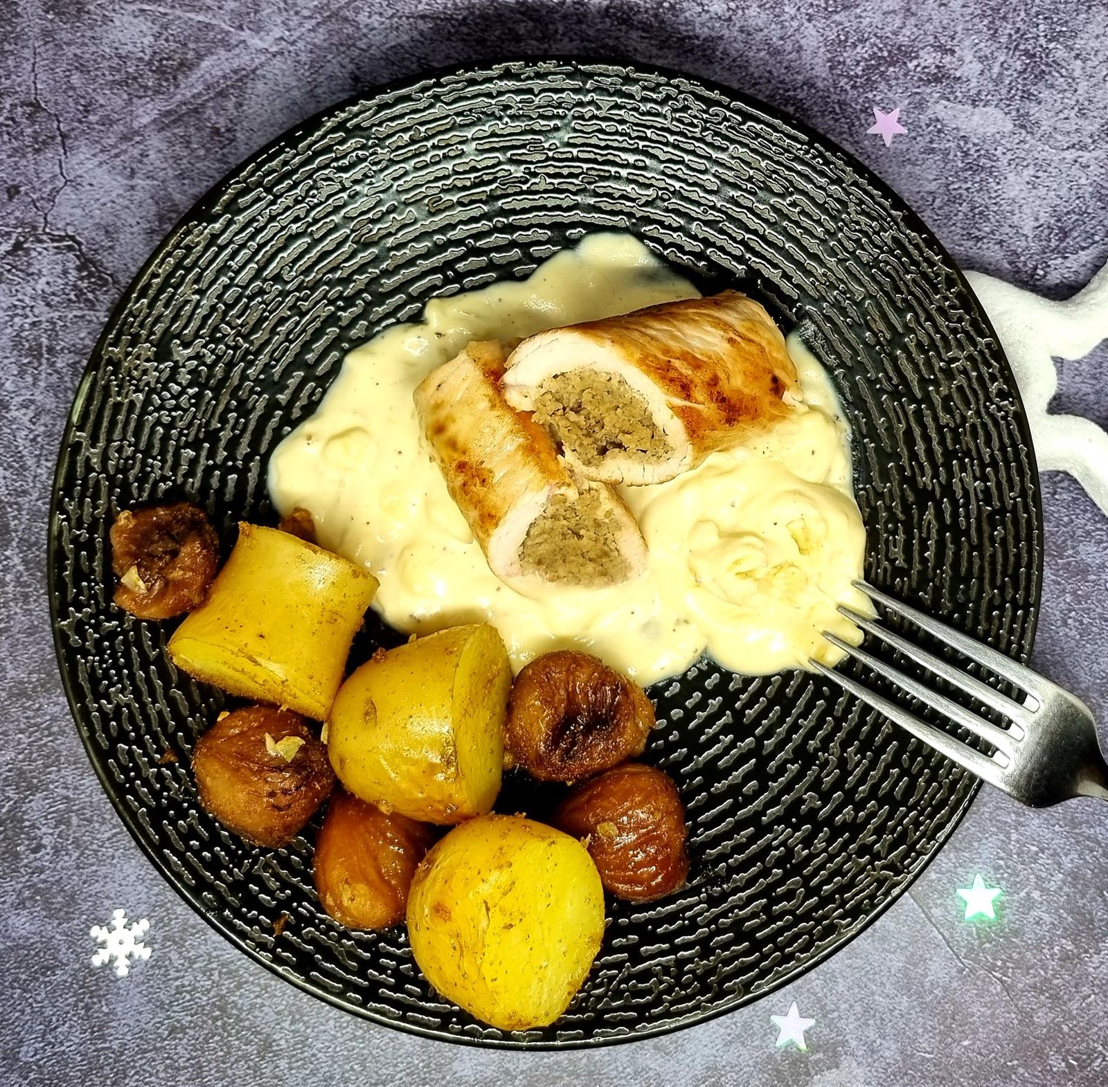 Ballottines de dinde aux châtaignes et champignons