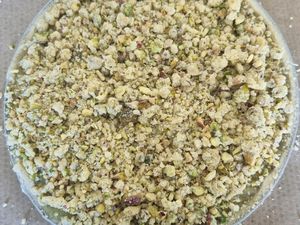 Tarte rhubarbe et crumble de pistache